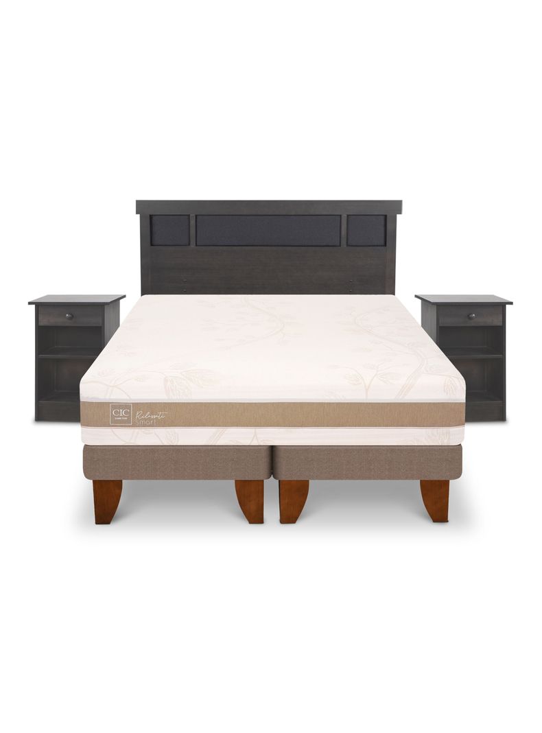 Cama Europea Rilassati Smart 2 Plazas Base Dividida Set Dublin Gris-2