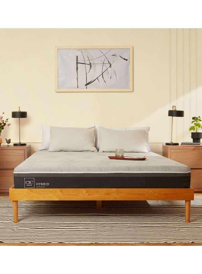 Cama Europea Hybrid Smart 2 Plazas Base Dividida + Respaldo Villarrica Gris-4