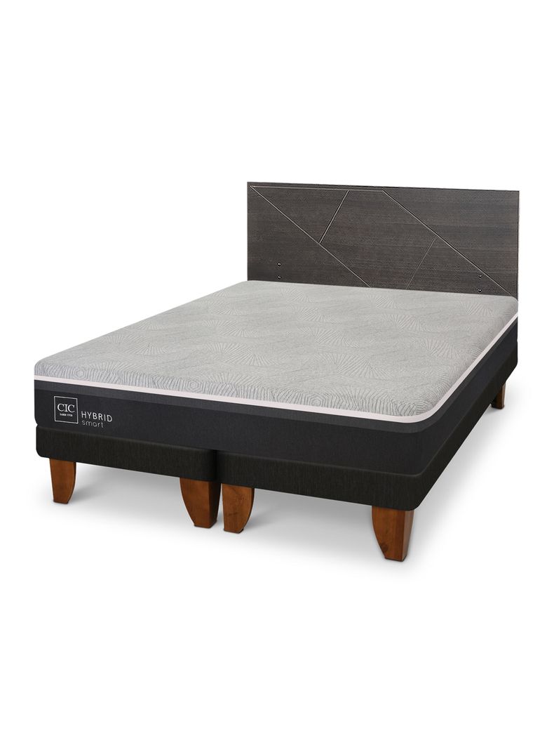 Cama Europea Hybrid Smart 2 Plazas Base Dividida + Respaldo Villarrica Gris-0