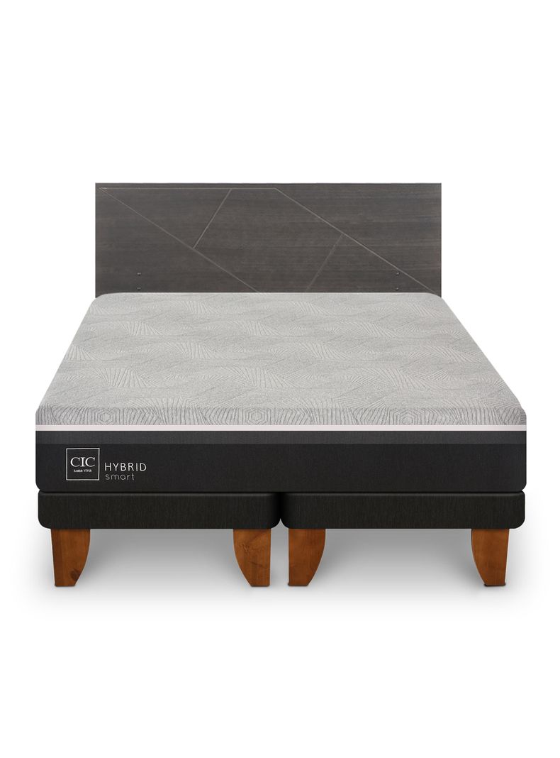 Cama Europea Hybrid Smart 2 Plazas Base Dividida + Respaldo Villarrica Gris-2