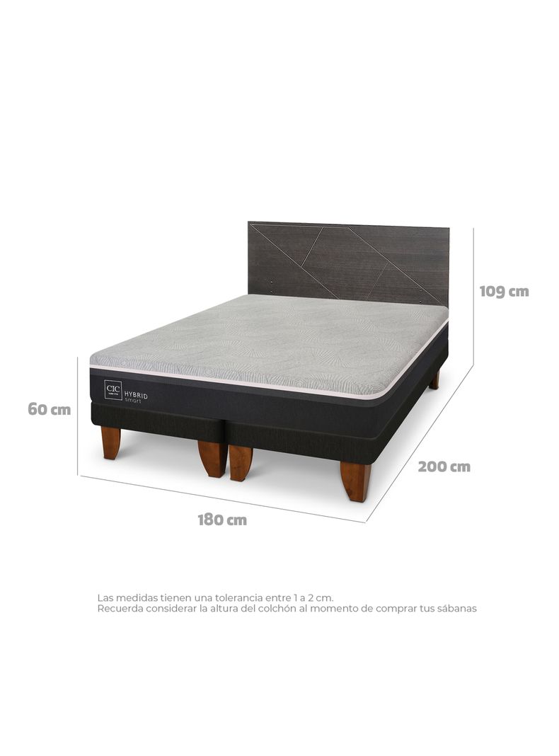 Cama Europea Hybrid Smart King + Respaldo Villarrica Gris-1
