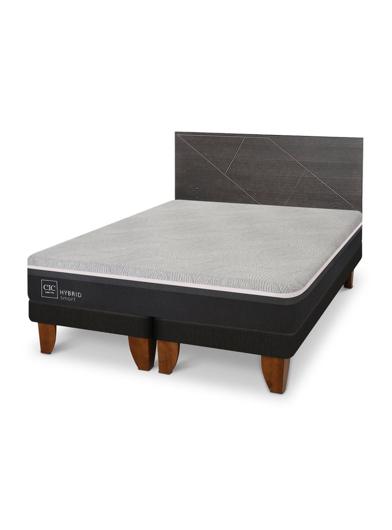 Cama Europea Hybrid Smart King + Respaldo Villarrica Gris-0