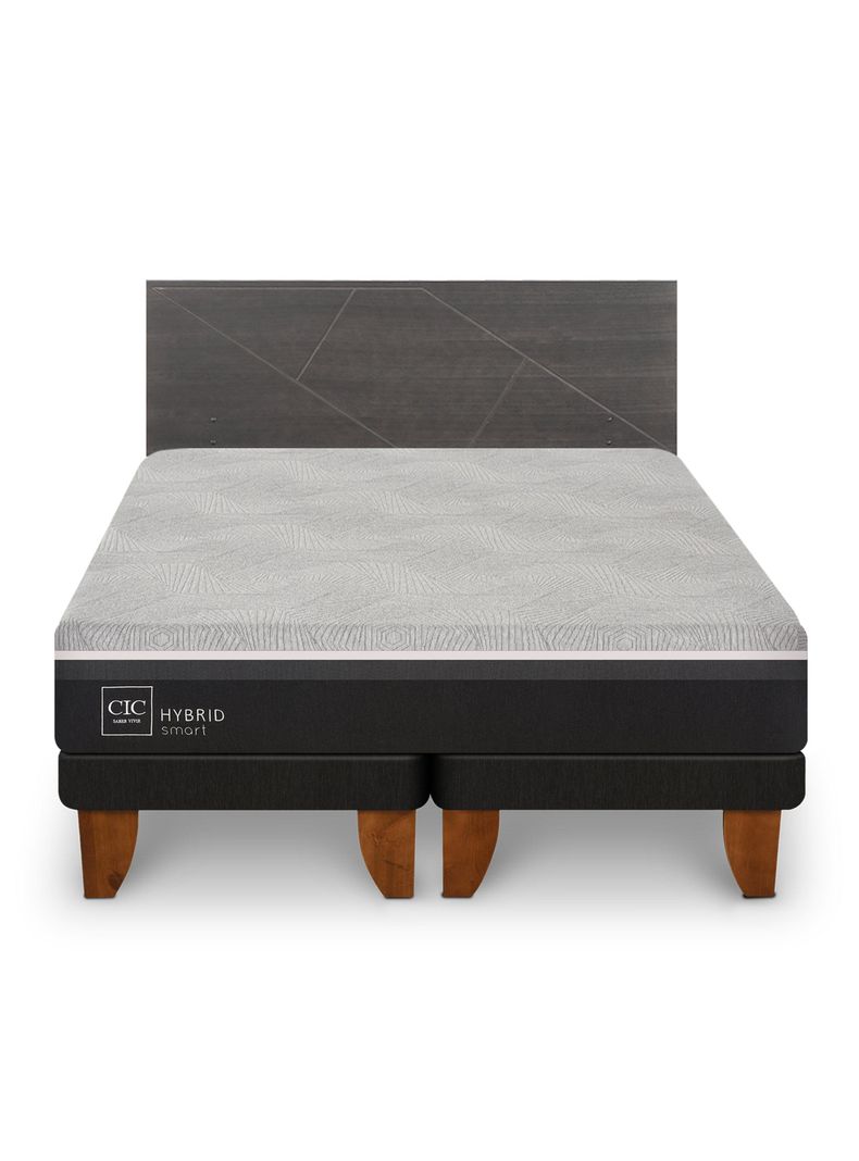 Cama Europea Hybrid Smart King + Respaldo Villarrica Gris-2
