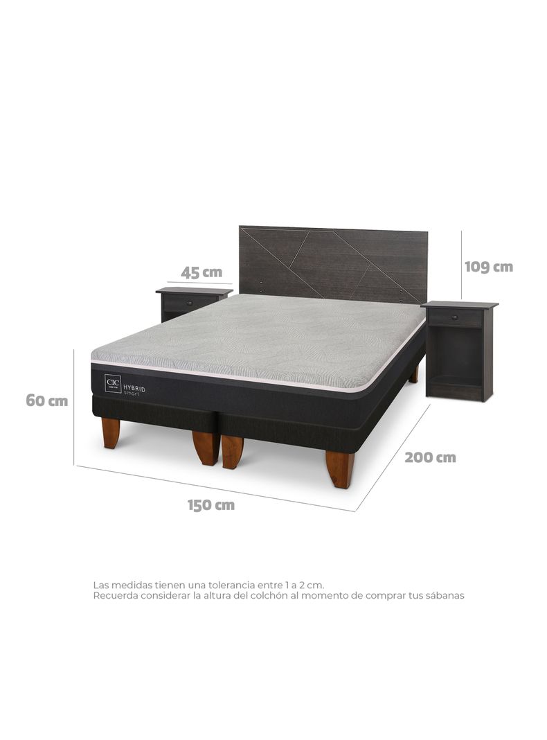 Cama Europea Hybrid Smart 2 Plazas Base Dividida Set Villarrica Gris-1