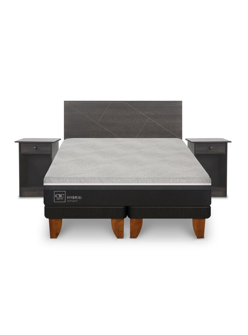 Cama Europea Hybrid Smart 2 Plazas Base Dividida Set Villarrica Gris-2