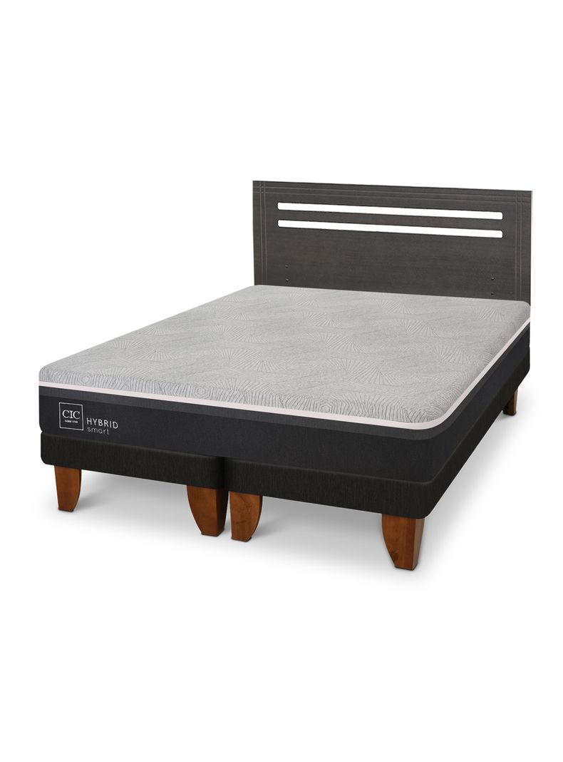 Cama Europea Hybrid Smart 2 Plazas Base Dividida + Respaldo Munich Gris-0