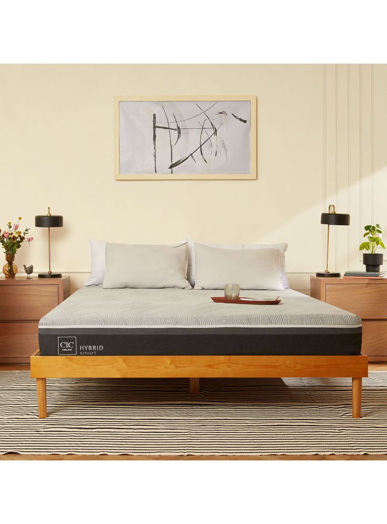 Cama Europea Hybrid Smart 2 Plazas Base Dividida + Respaldo Munich Gris-4
