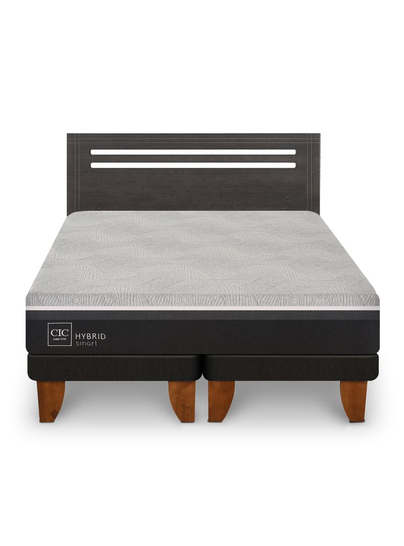 Cama Europea Hybrid Smart 2 Plazas Base Dividida + Respaldo Munich Gris-2