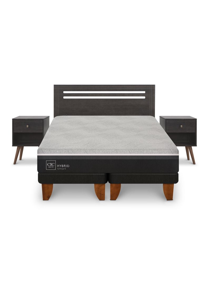 Cama Europea Hybrid Smart 2 Plazas Base Dividida Munich Gris-2