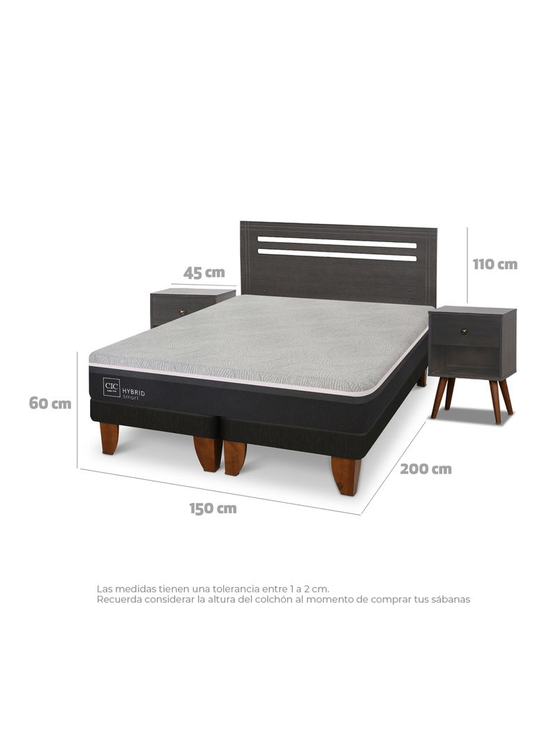 Cama Europea Hybrid Smart 2 Plazas Base Dividida Munich Gris-1