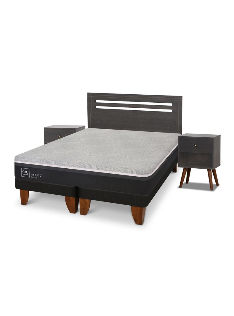 Cama Europea Hybrid Smart 2 Plazas Base Dividida Munich Gris-0