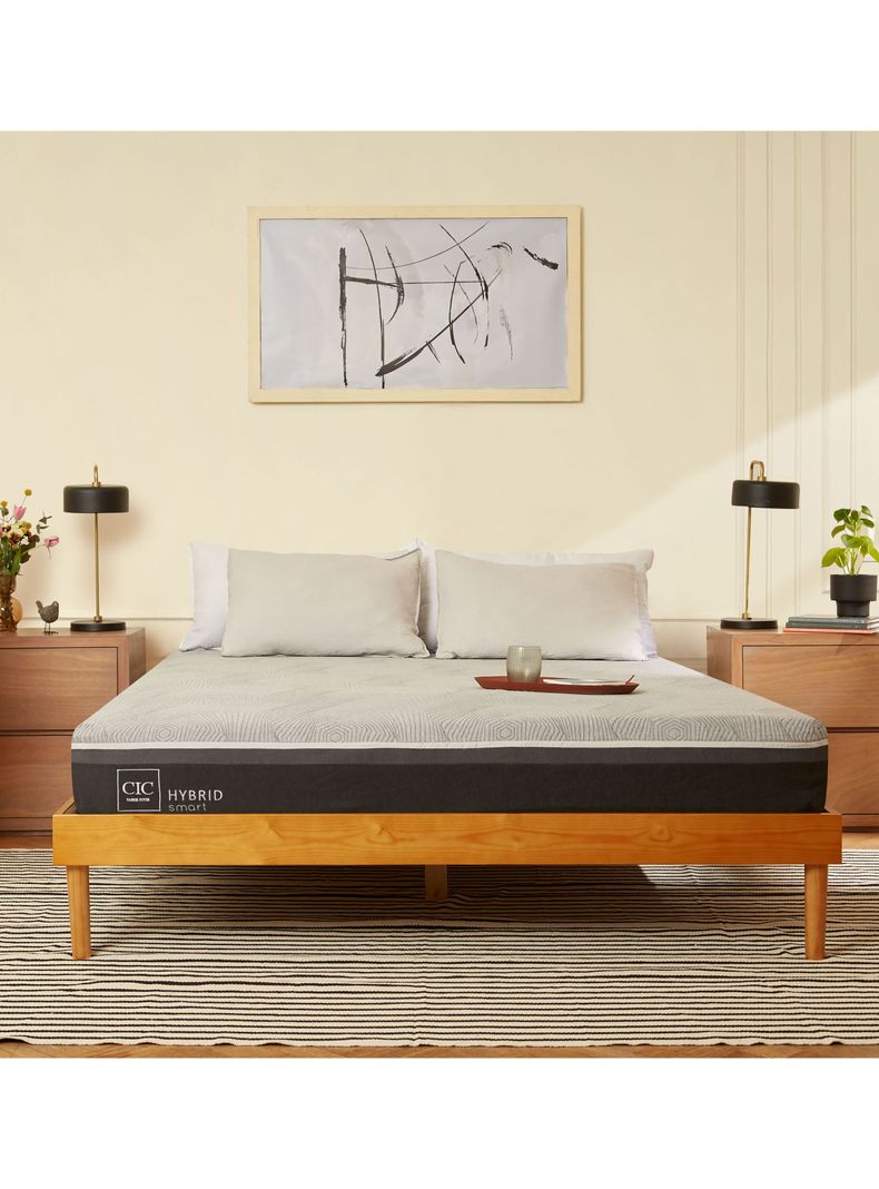 Cama Europea Hybrid Smart 2 Plazas Base Dividida Munich Gris-4