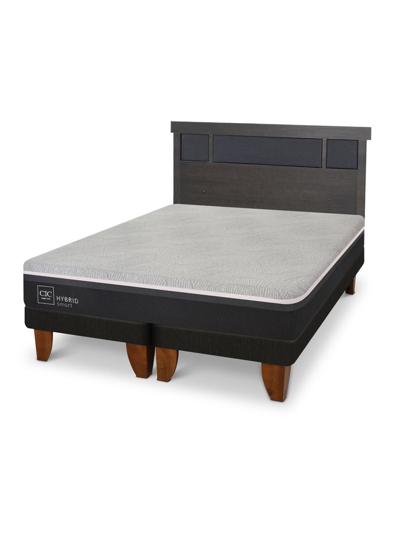 Cama Europea Hybrid Smart 2 Plazas Base Dividida + Respaldo Dublin Gris-0