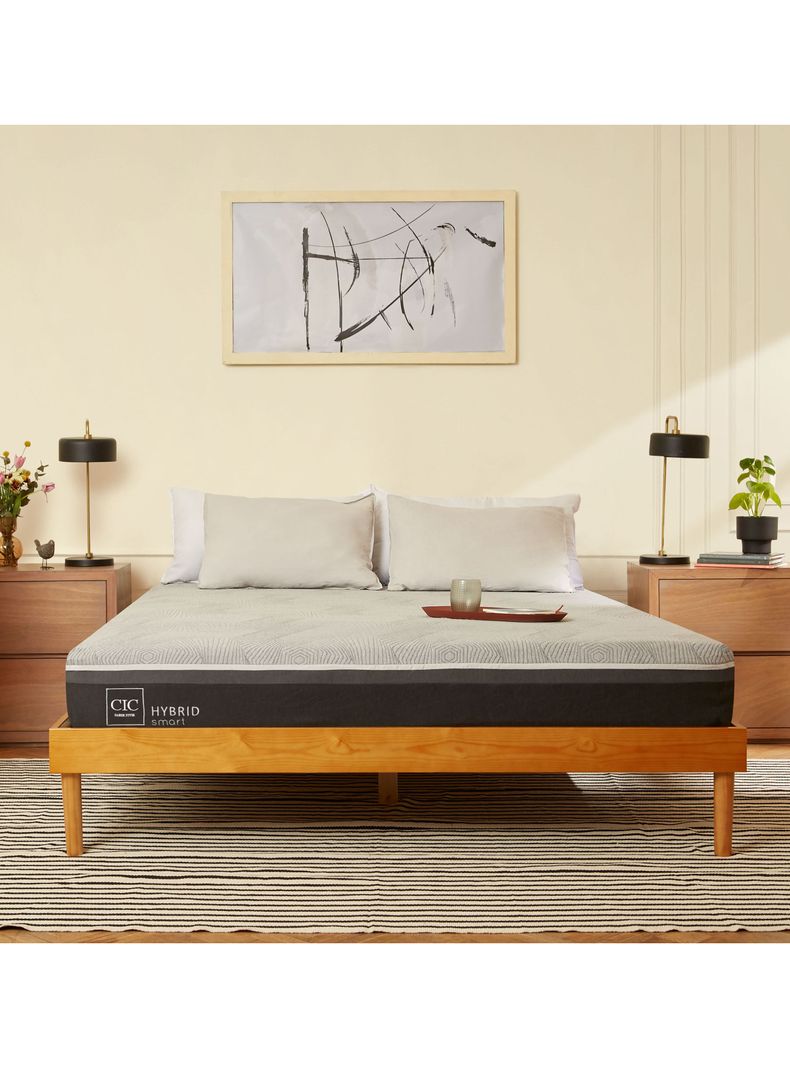 Cama Europea Hybrid Smart 2 Plazas Base Dividida + Respaldo Dublin Gris-4