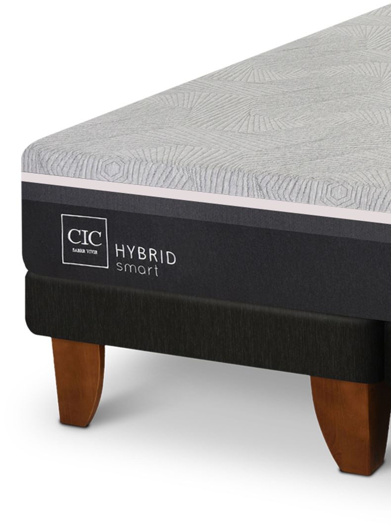 Cama Europea Hybrid Smart 2 Plazas Base Dividida + Respaldo Dublin Gris-3