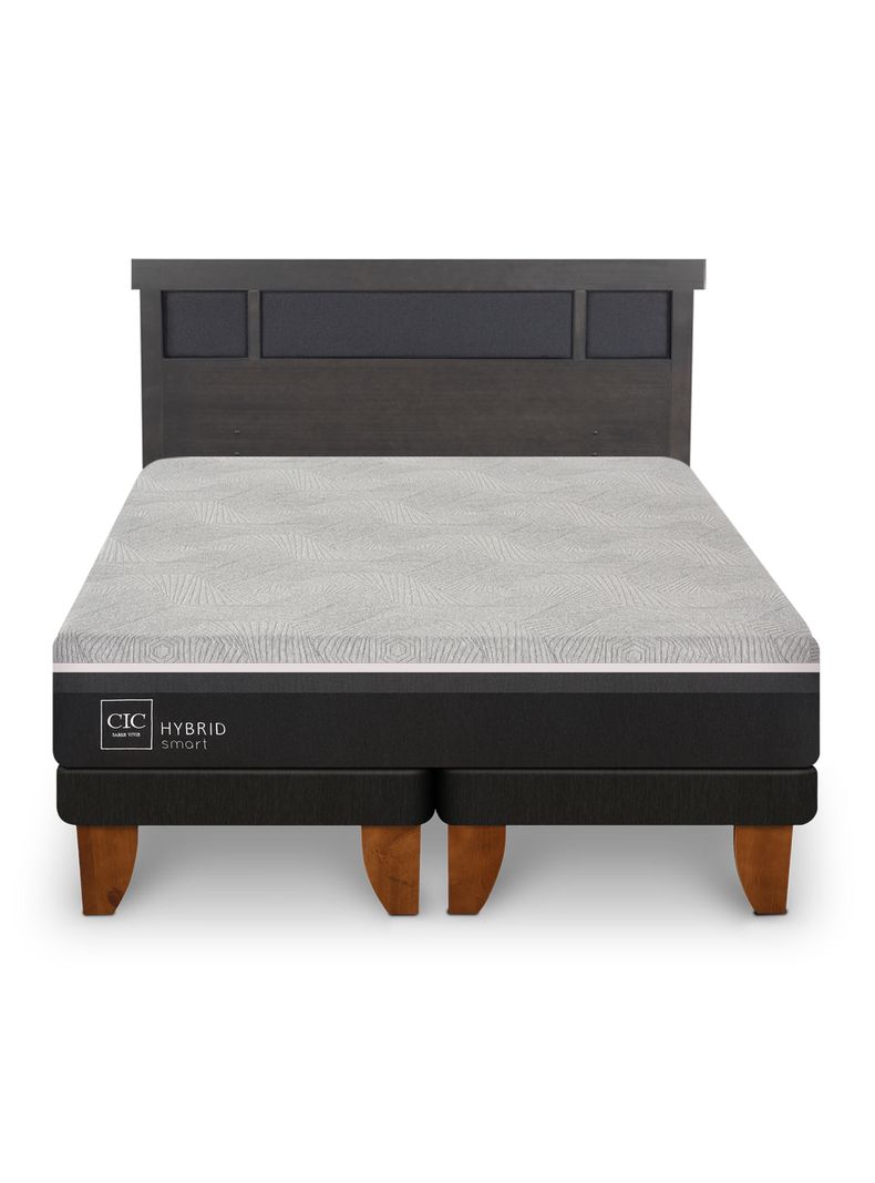 Cama Europea Hybrid Smart 2 Plazas Base Dividida + Respaldo Dublin Gris-2