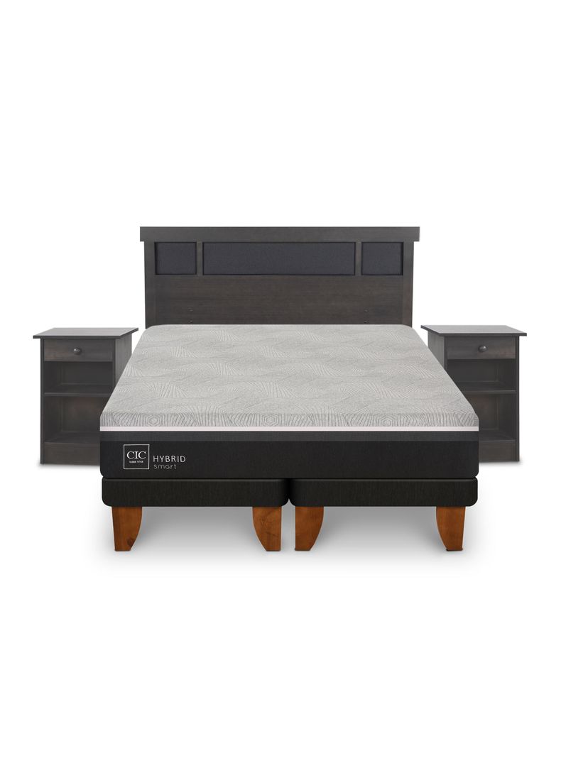 Cama Europea Hybrid Smart 2 Plazas Base Dividida Set Dublin Gris-2