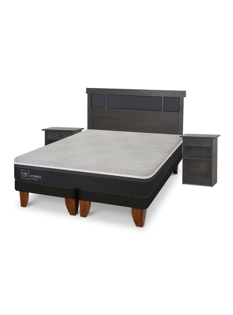 Cama Europea Hybrid Smart 2 Plazas Base Dividida Set Dublin Gris-0