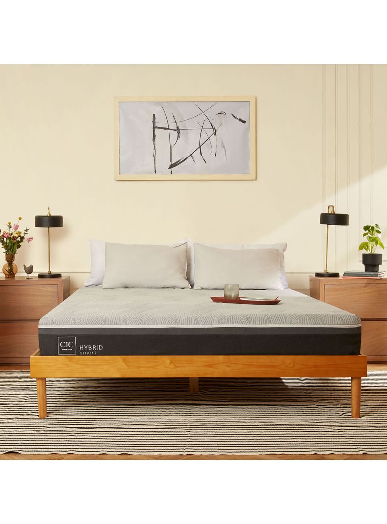 Cama Europea Hybrid Smart 2 Plazas Base Dividida Set Dublin Gris-4