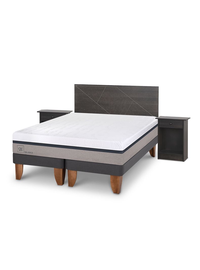 Cama Europea New Balance 2 Plazas Base Dividida + Set Villarrica Gris-0