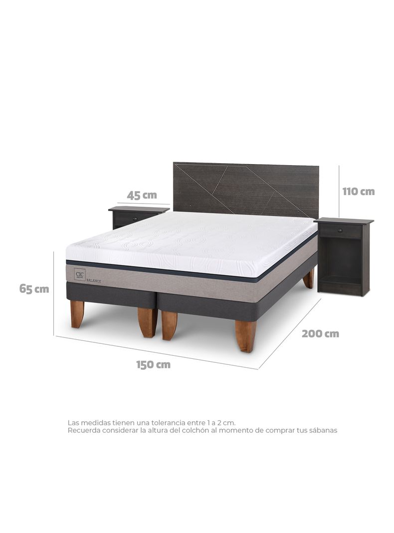 Cama Europea New Balance 2 Plazas Base Dividida + Set Villarrica Gris-1