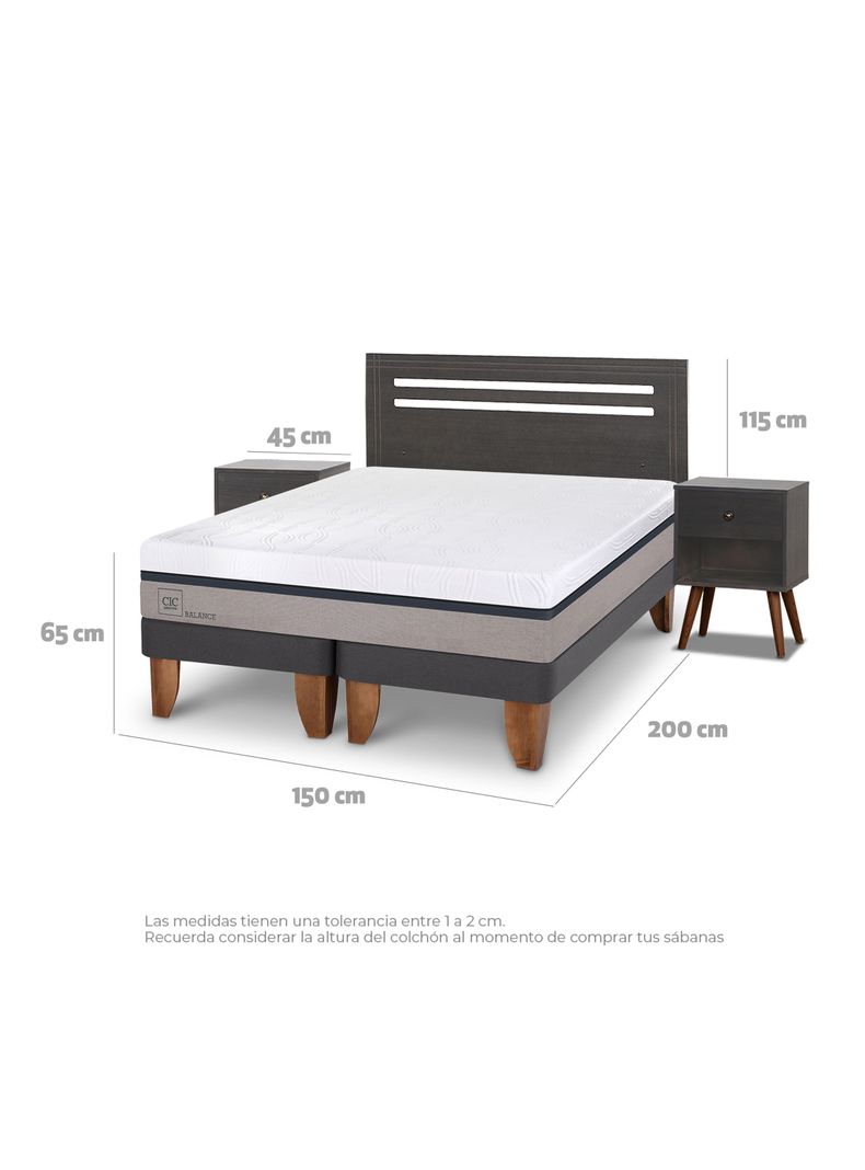 Cama Europea New Balance 2 Plazas Base Dividida Munich Gris-1