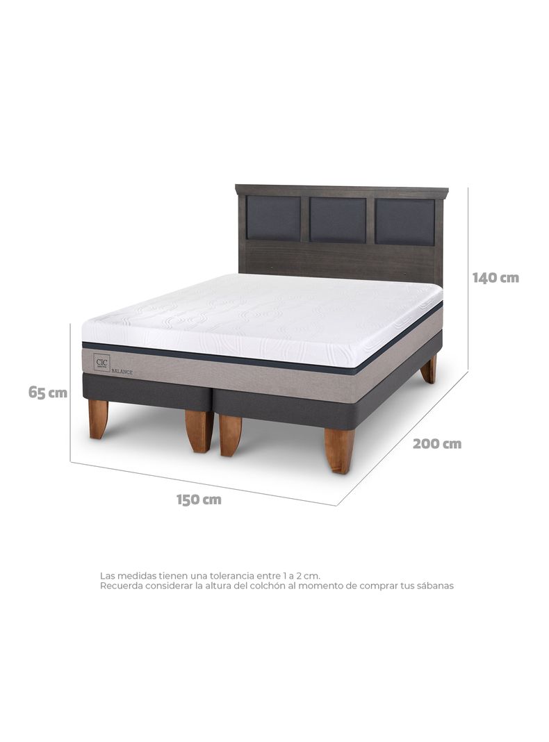 Cama Europea New Balance 2 Plazas Base Dividida + Respaldo Torino Gris-1