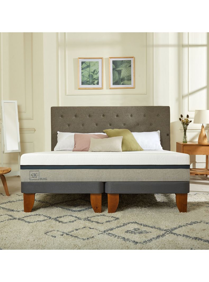 Cama Europea New Balance 2 Plazas Base Dividida + Respaldo Torino Gris-4
