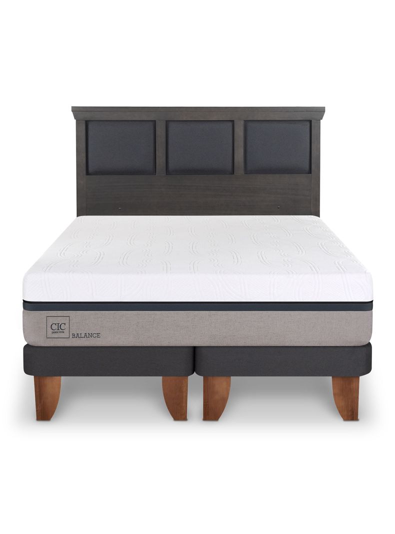 Cama Europea New Balance 2 Plazas Base Dividida + Respaldo Torino Gris-2