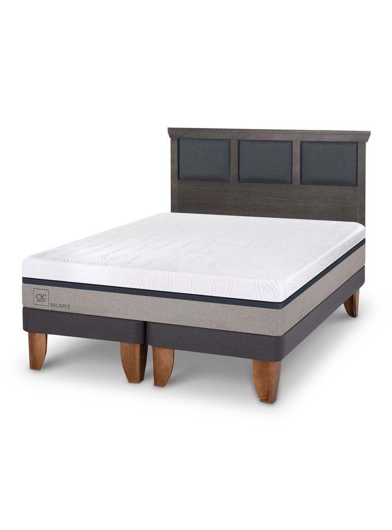Cama Europea New Balance 2 Plazas Base Dividida + Respaldo Torino Gris-0