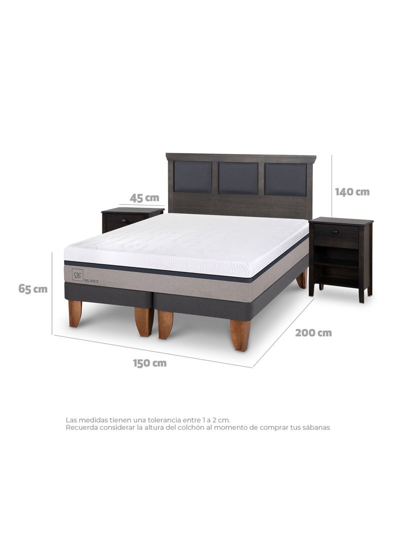 Cama Europea New Balance 2 Plazas Base Dividida Set Torino Gris-1