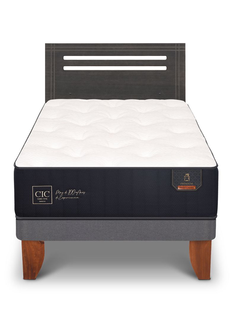 Cama Europea Premium 1.5 Plazas Respaldo Munich Gris-2