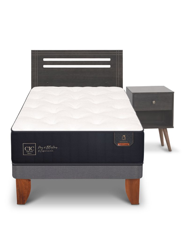 Cama Europea Premium 1.5 Plazas + Set Munich Gris-2