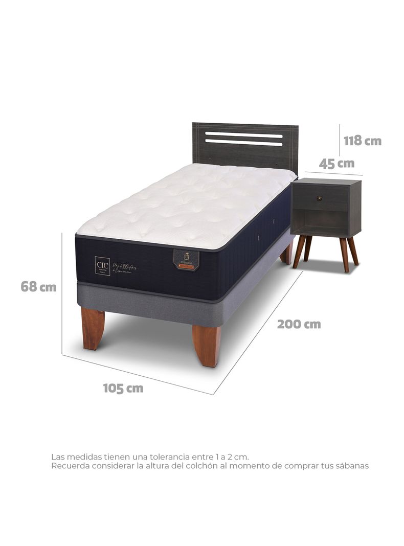 Cama Europea Premium 1.5 Plazas + Set Munich Gris-1