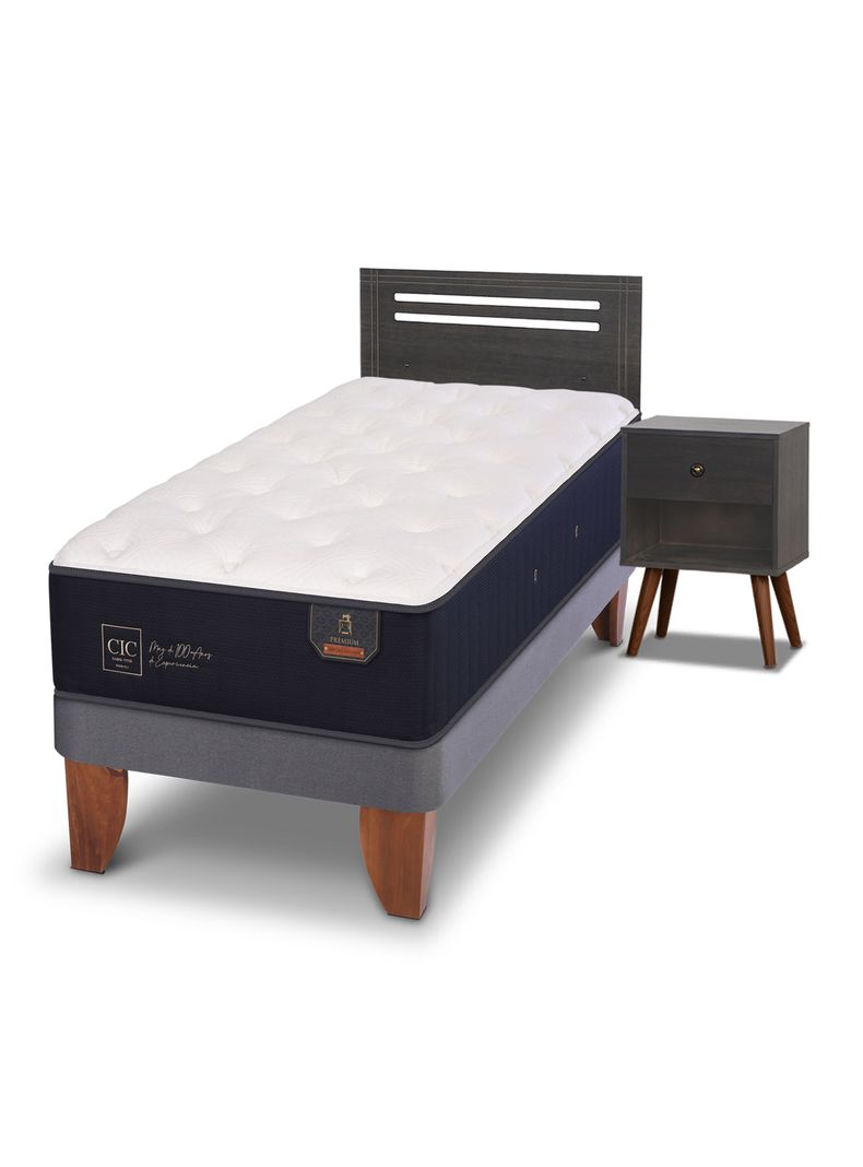 Cama Europea Premium 1.5 Plazas + Set Munich Gris-0