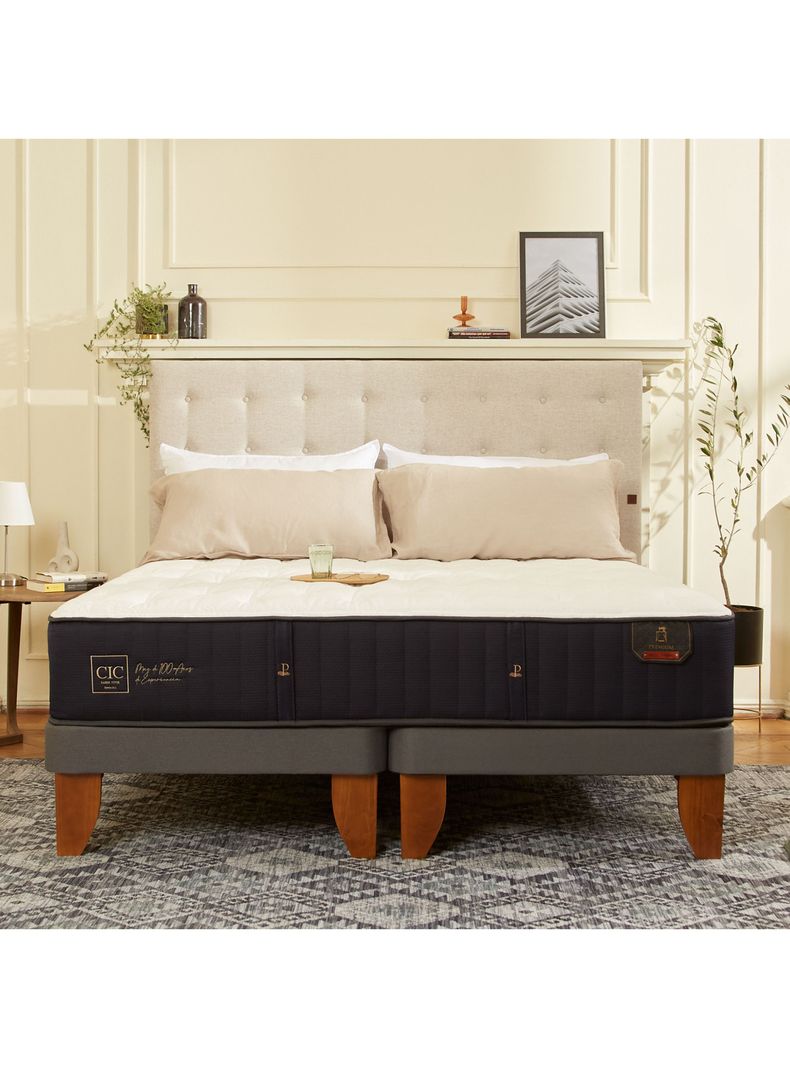 Cama Europea Premium 1.5 Plazas + Set Gales Gris-4