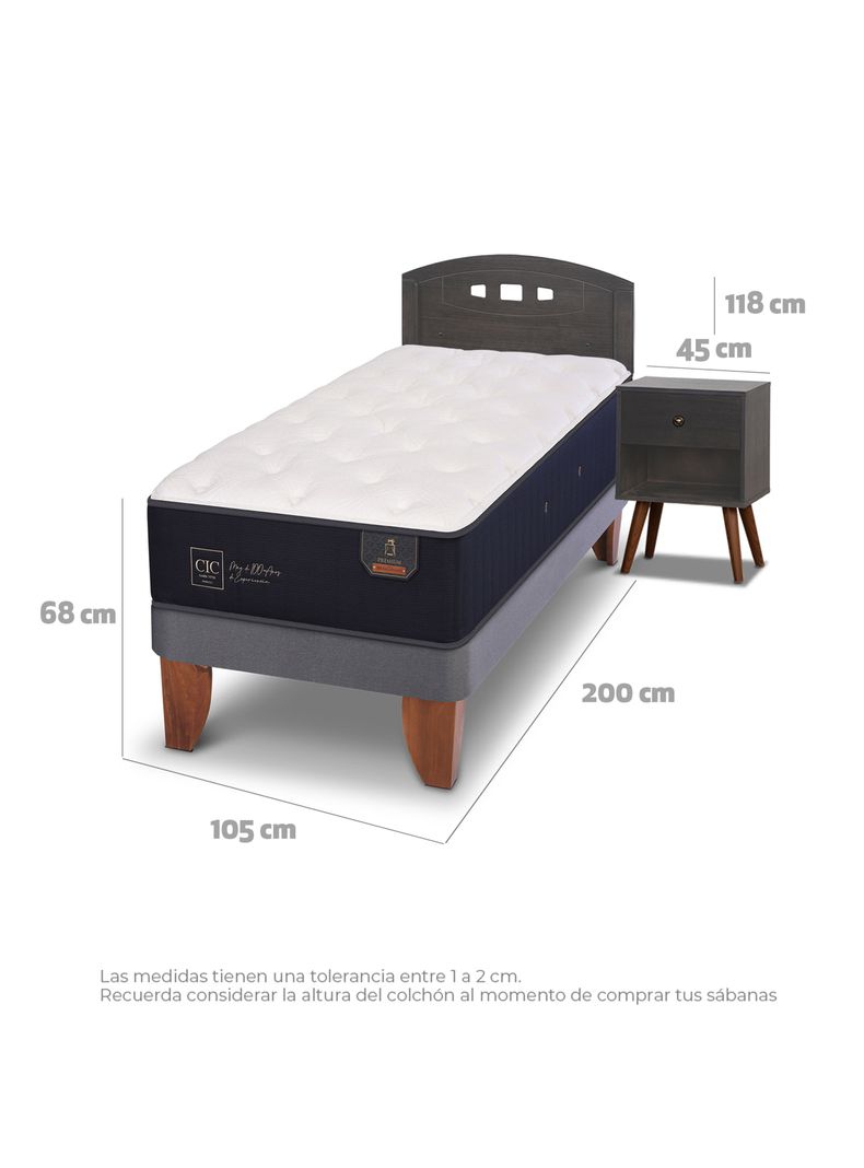 Cama Europea Premium 1.5 Plazas + Set Gales Gris-1