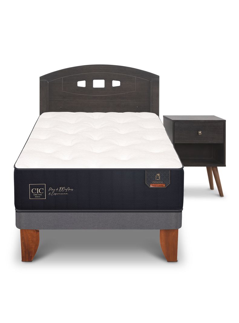 Cama Europea Premium 1.5 Plazas + Set Gales Gris-2