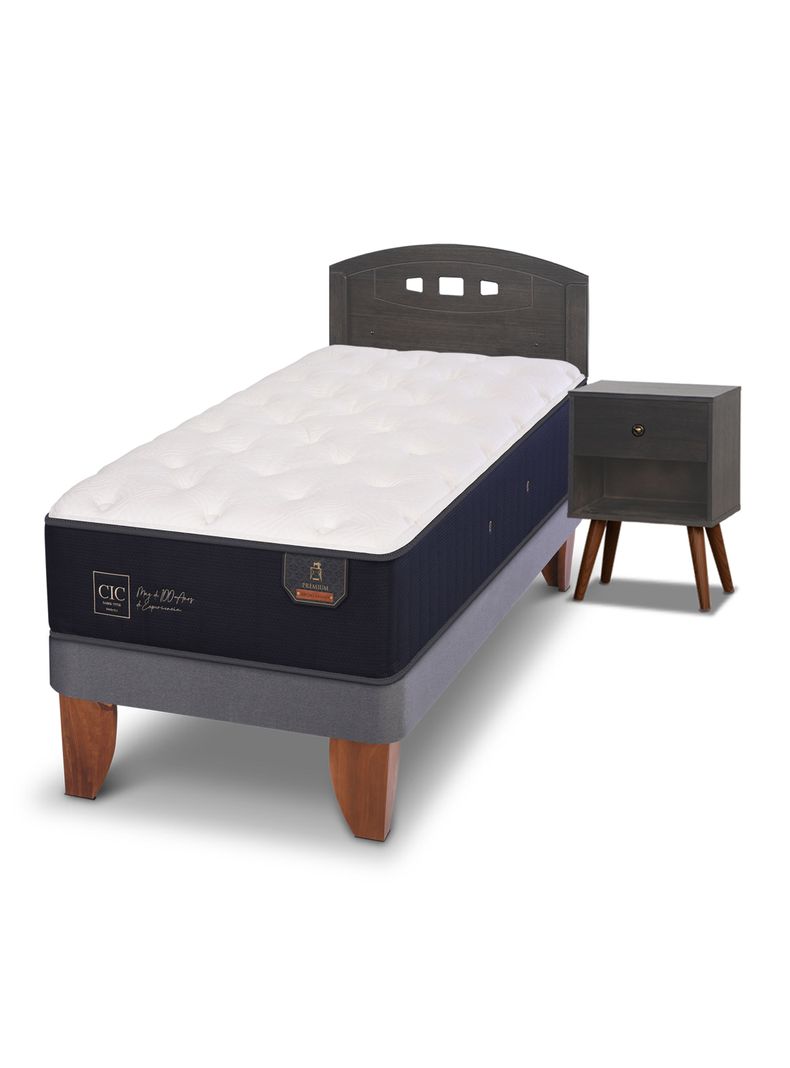Cama Europea Premium 1.5 Plazas + Set Gales Gris-0