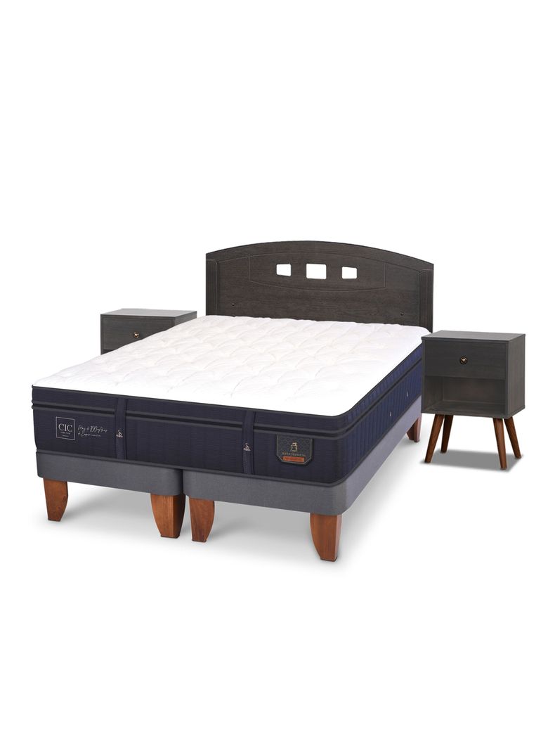 Cama Europea Super Premium 2 Plazas Base Dividida Set Gales Gris