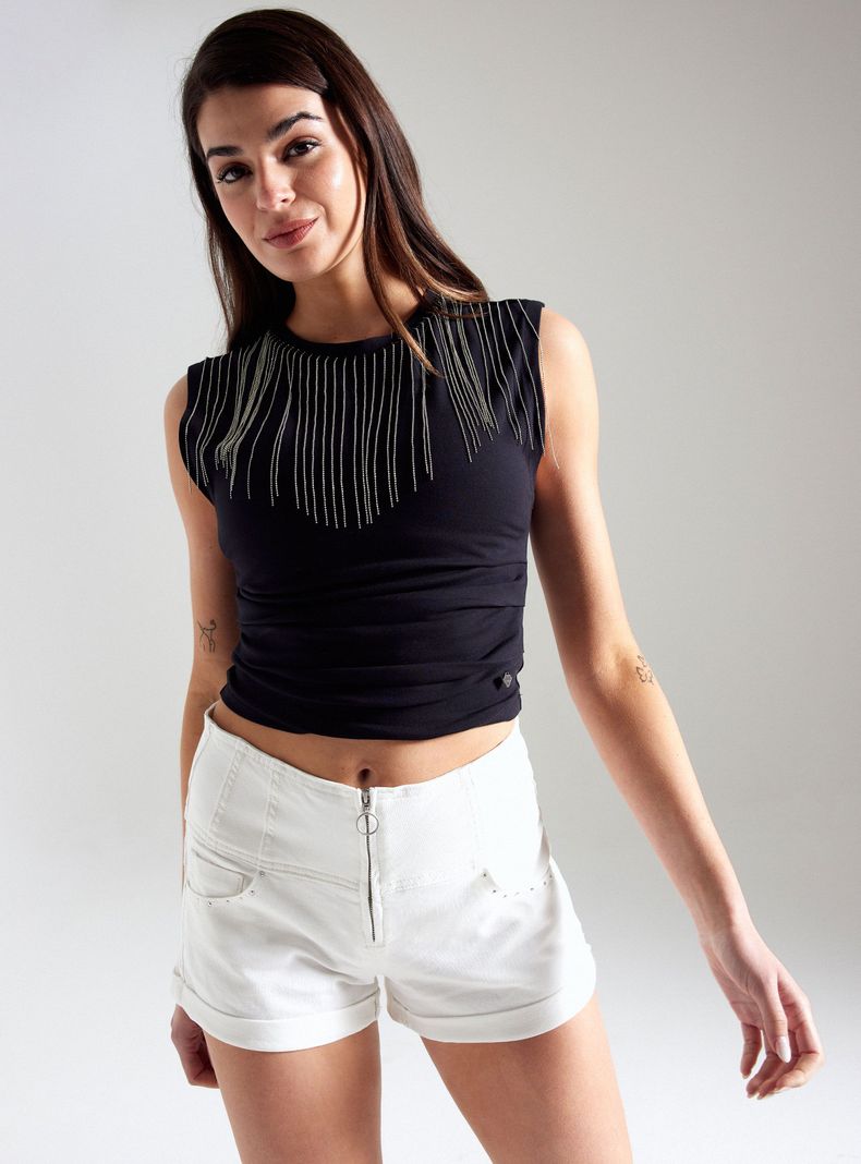 Short Denim Tachitas en Bolsillo Cierre a la Vista-0