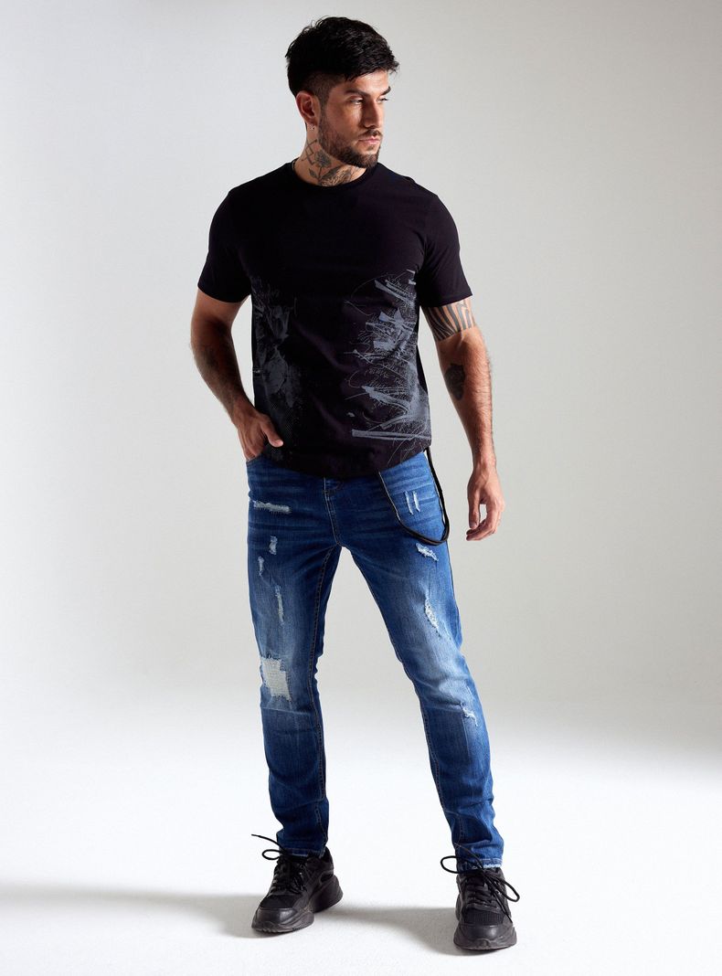 Jeans Lavado Contrastado Roturas Remallado Cadena Cordón-4
