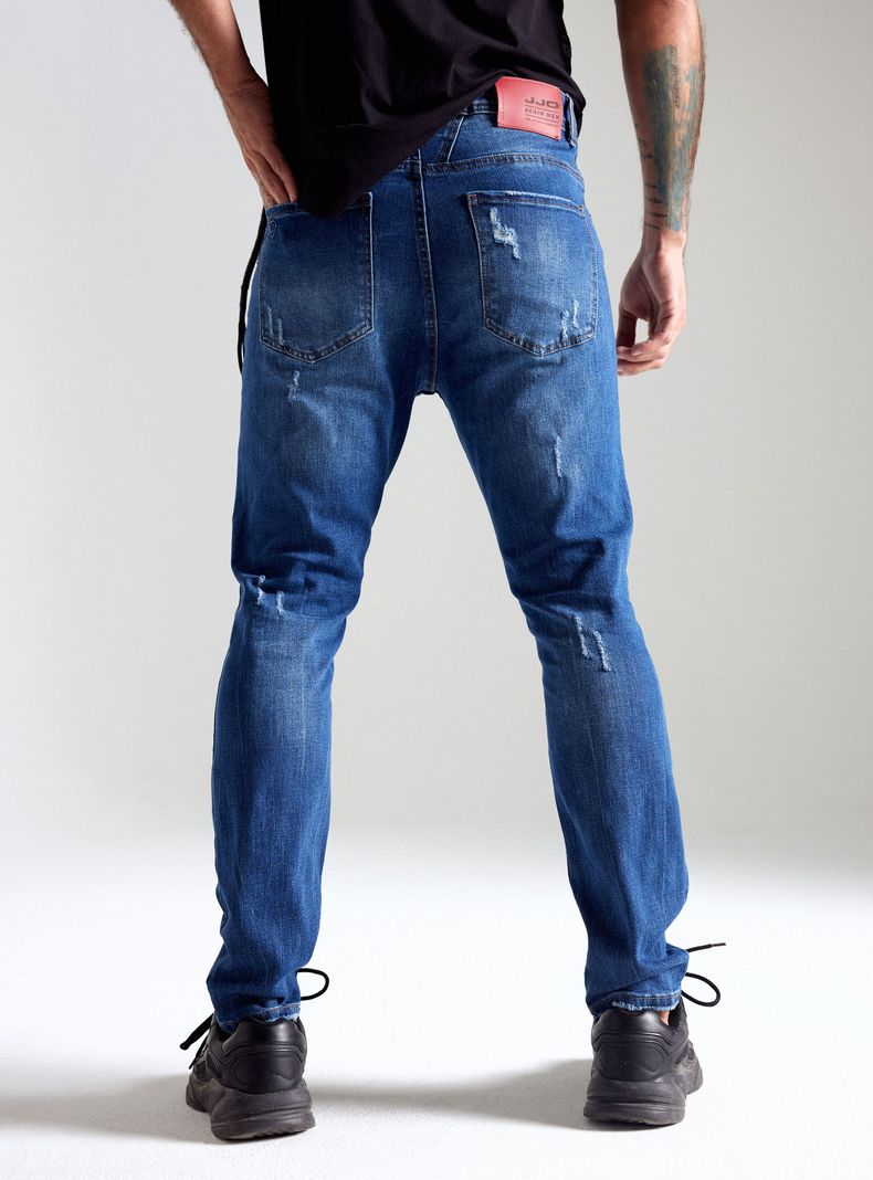 Jeans Lavado Contrastado Roturas Remallado Cadena Cordón-1