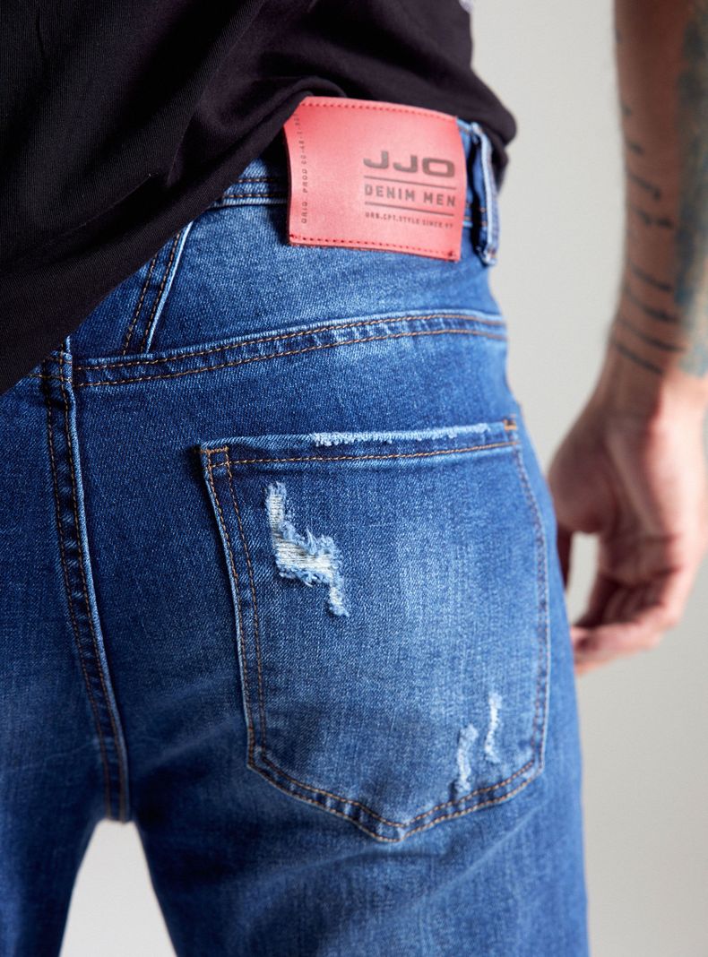Jeans Lavado Contrastado Roturas Remallado Cadena Cordón-3