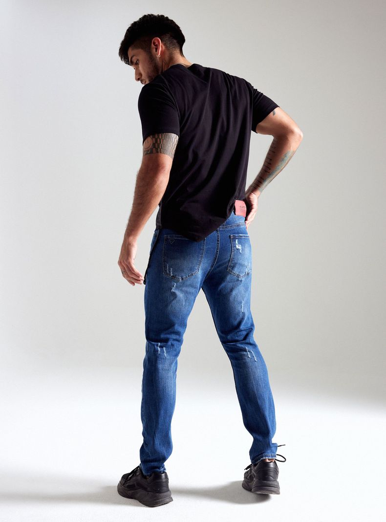 Jeans Lavado Contrastado Roturas Remallado Cadena Cordón-5