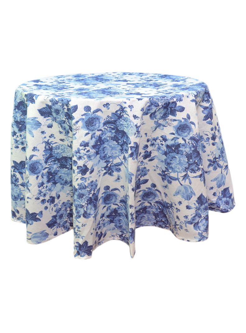 Mantel Redondo Antimanchas Flores Azules-0