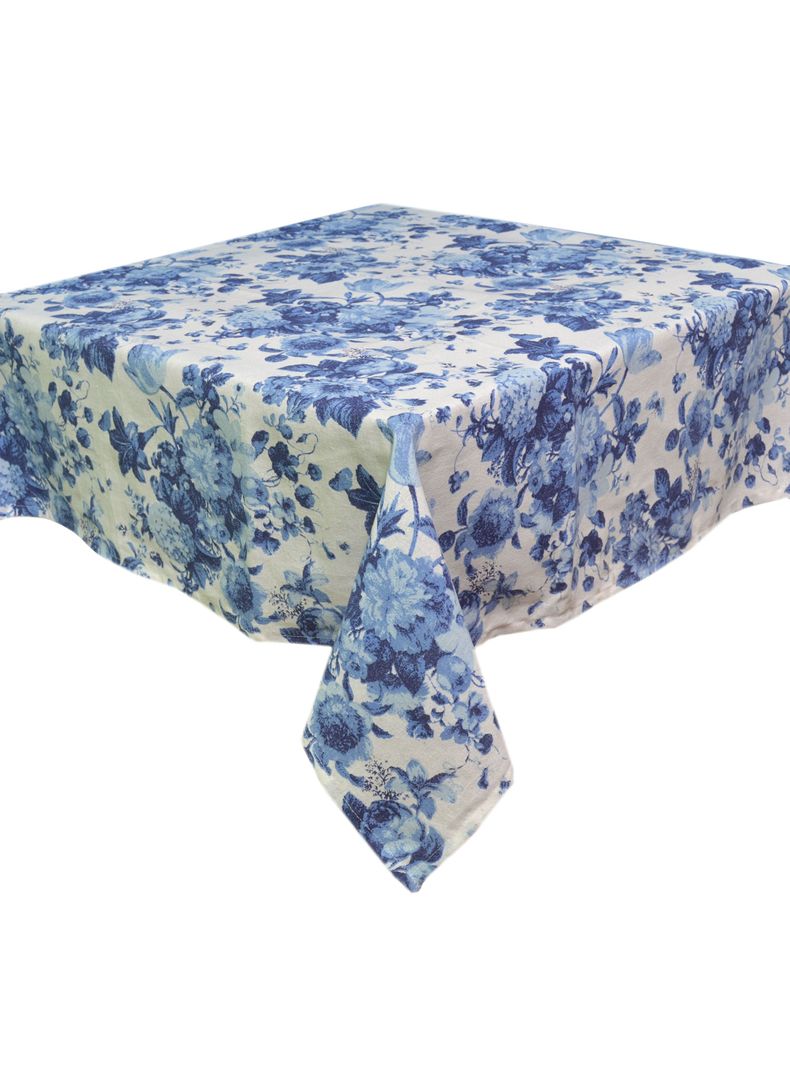 Mantel Antimanchas Cuadrado Flores Azules-0
