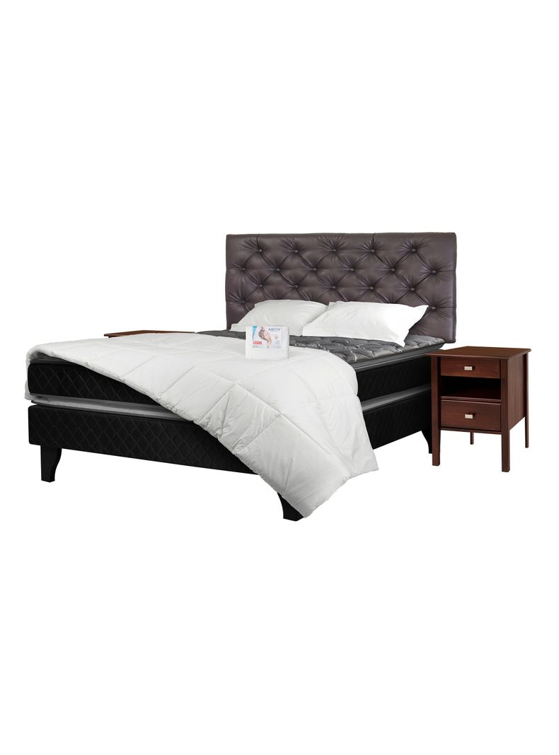 Cama Europea Terapeutic 2 Plazas + Set Muebles Capitoné + Textil