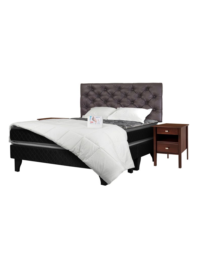 Cama Europea Terapeutic 2 Plazas Base Dividida + Set Muebles Capitoné + Textil