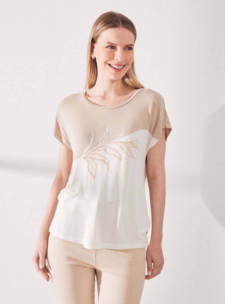 Polera Bicolor con Bordado-0
